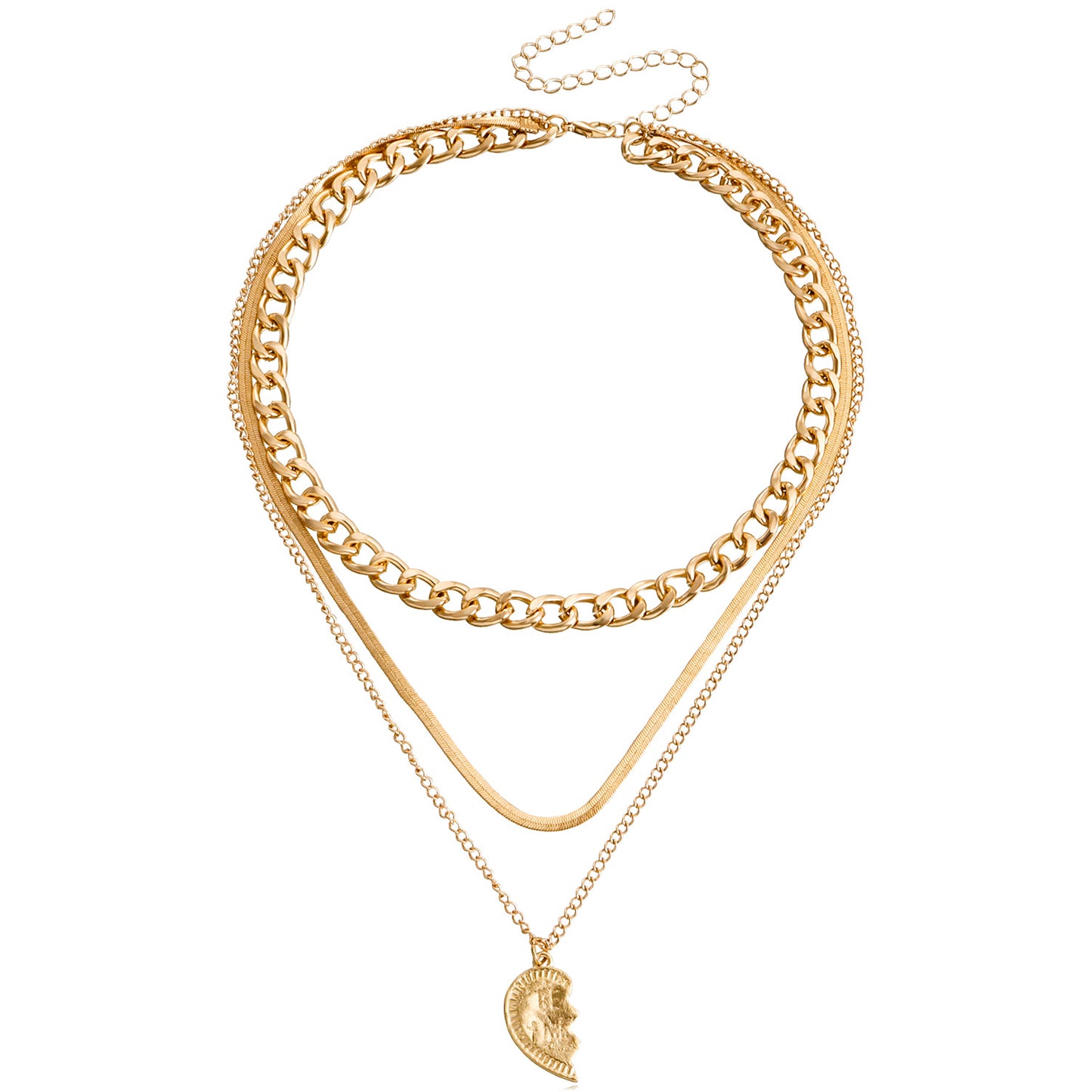Minimalist Half Heart Pendant Necklace for Women with Alloy Snake Chain and Electroplated Finish