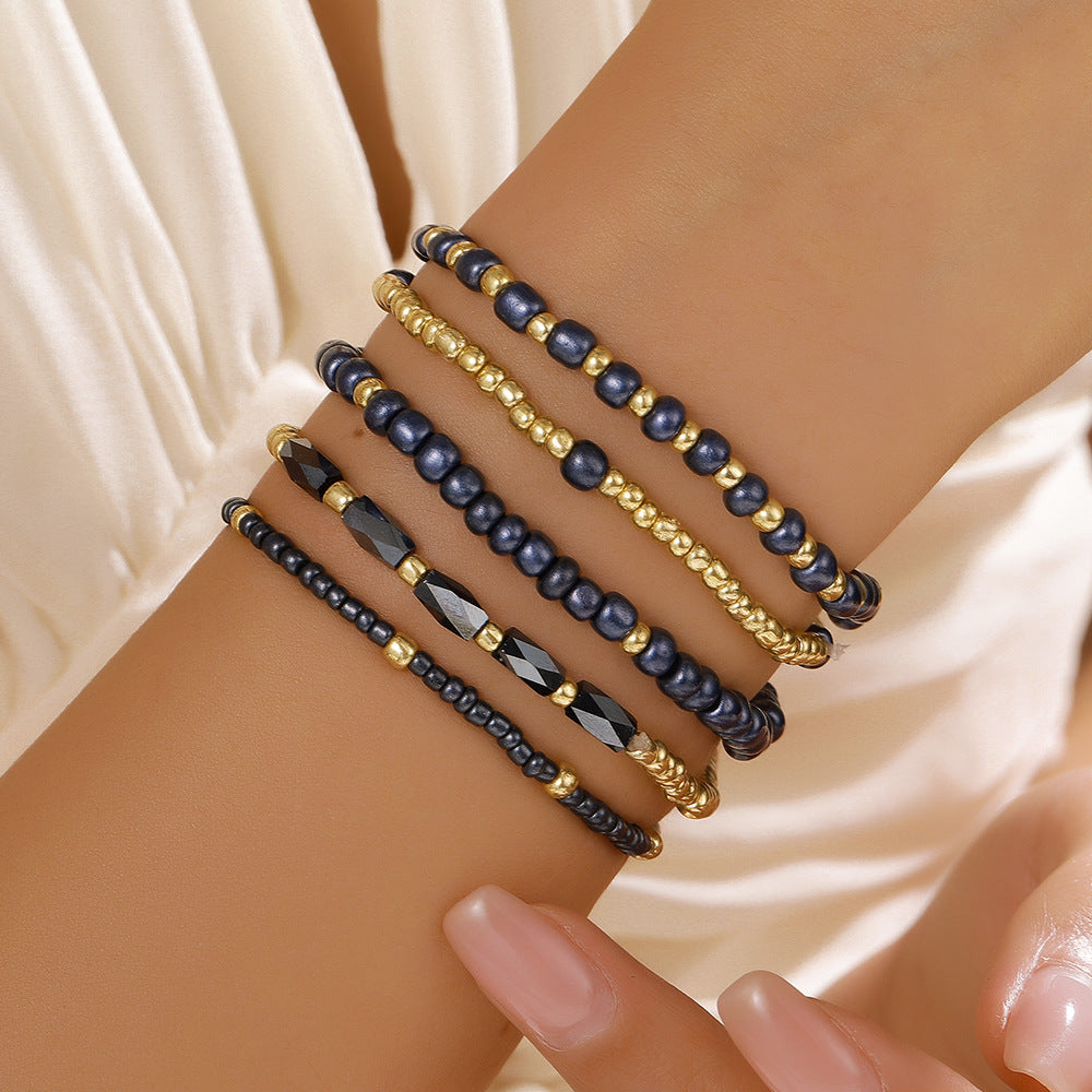 Bohemian Geometric Crystal Glass Beaded Bracelet Set Handmade Round Design for Women