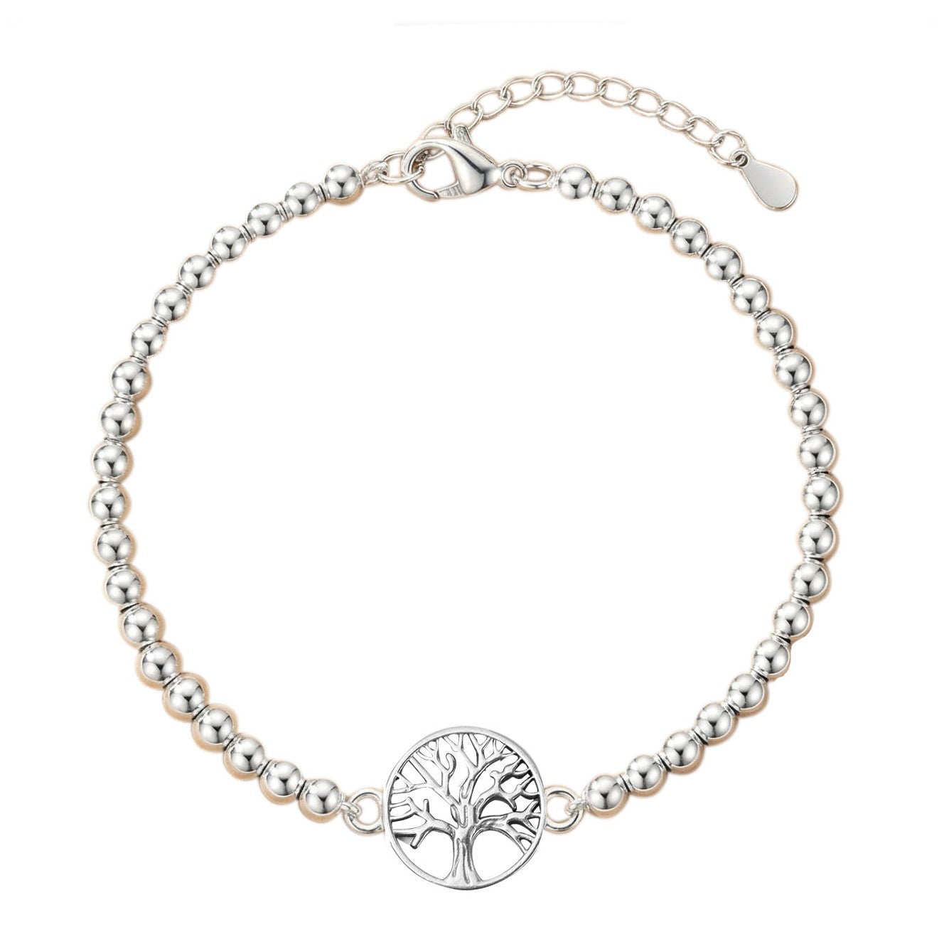 Minimalist Geometric Tree of Life Hematite Bead Bracelet for Women