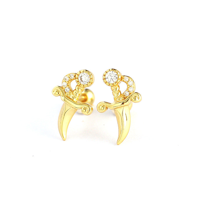 Orecchini a perno geometrici minimalisti a forma di pugnale in argento sterling S925 con intarsi in strass da donna