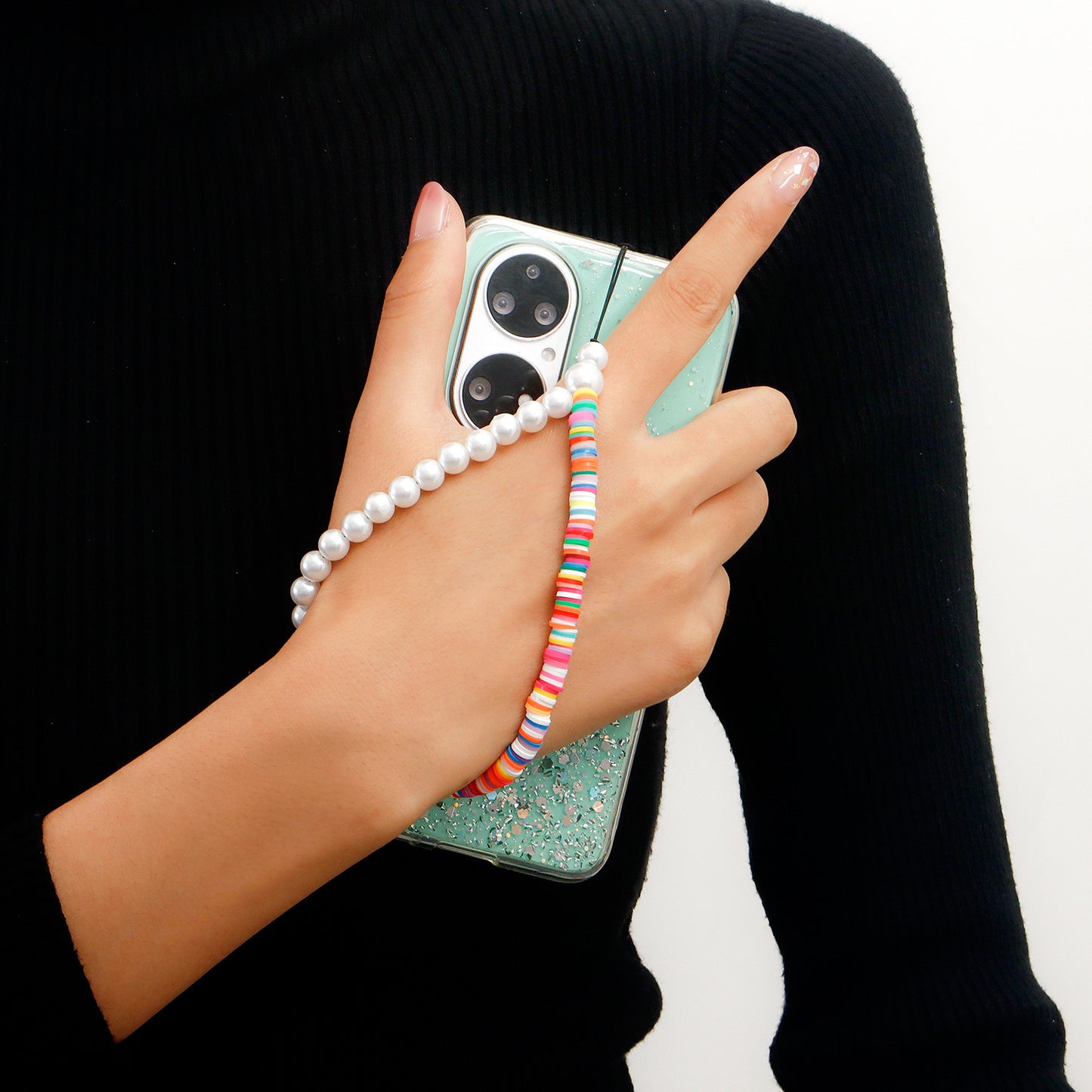 Bohemian Sweet Colorful Resin Imitation Pearl Alloy Phone Chain