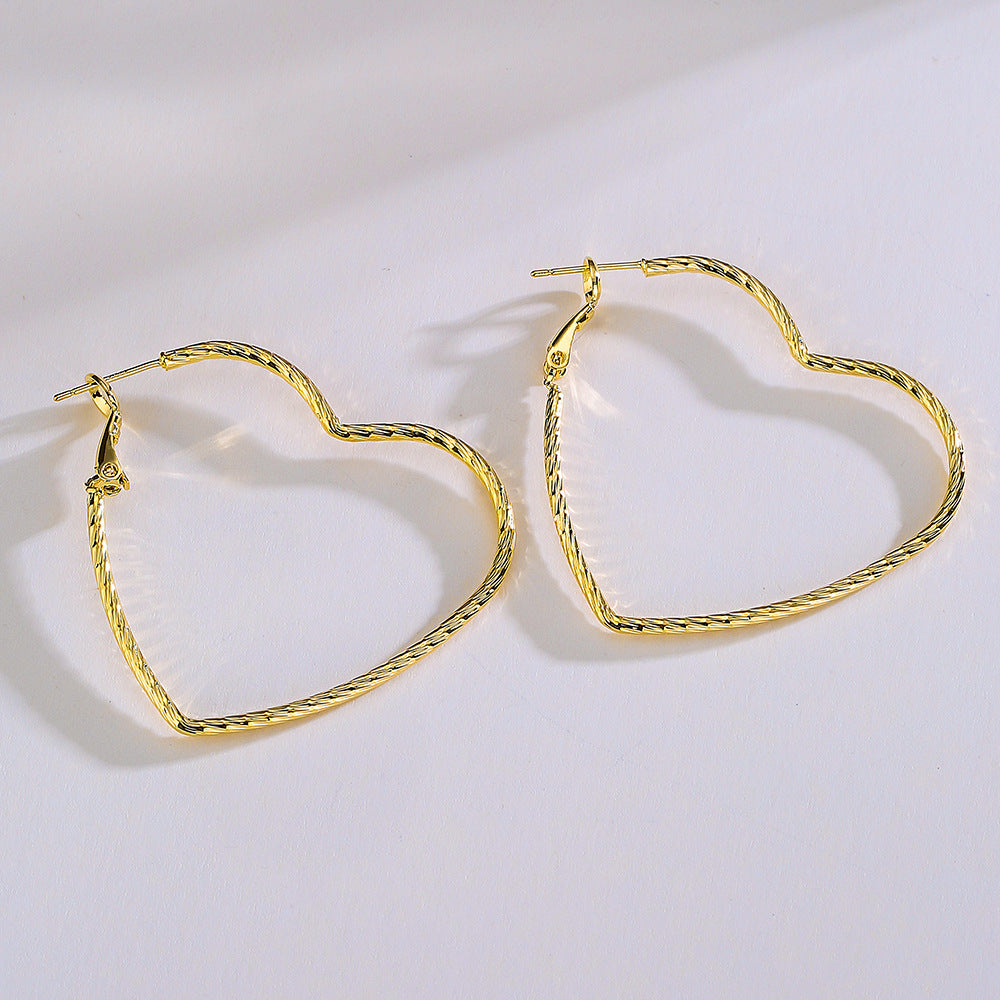 Minimalist Heart-Shaped Copper Earrings with Real Gold Plating for Women