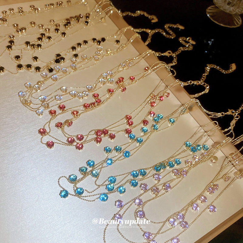 Elegante Collana Multistrato in Zirconi con Forma Geometrica da Donna, Catena alla Clavicola alla Moda con Dettagli Rotondi e Lineari, Gioielli Estivi