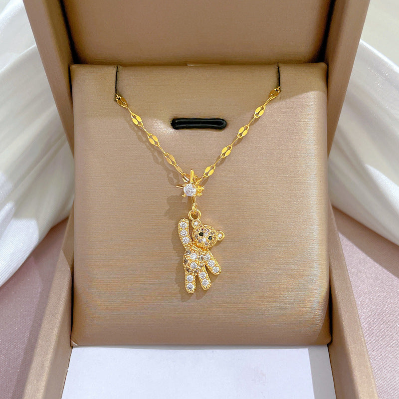 Collana in acciaio al titanio placcato di lusso geometrico da donna con catena a labbra, pendente dolce per festa di matrimonio