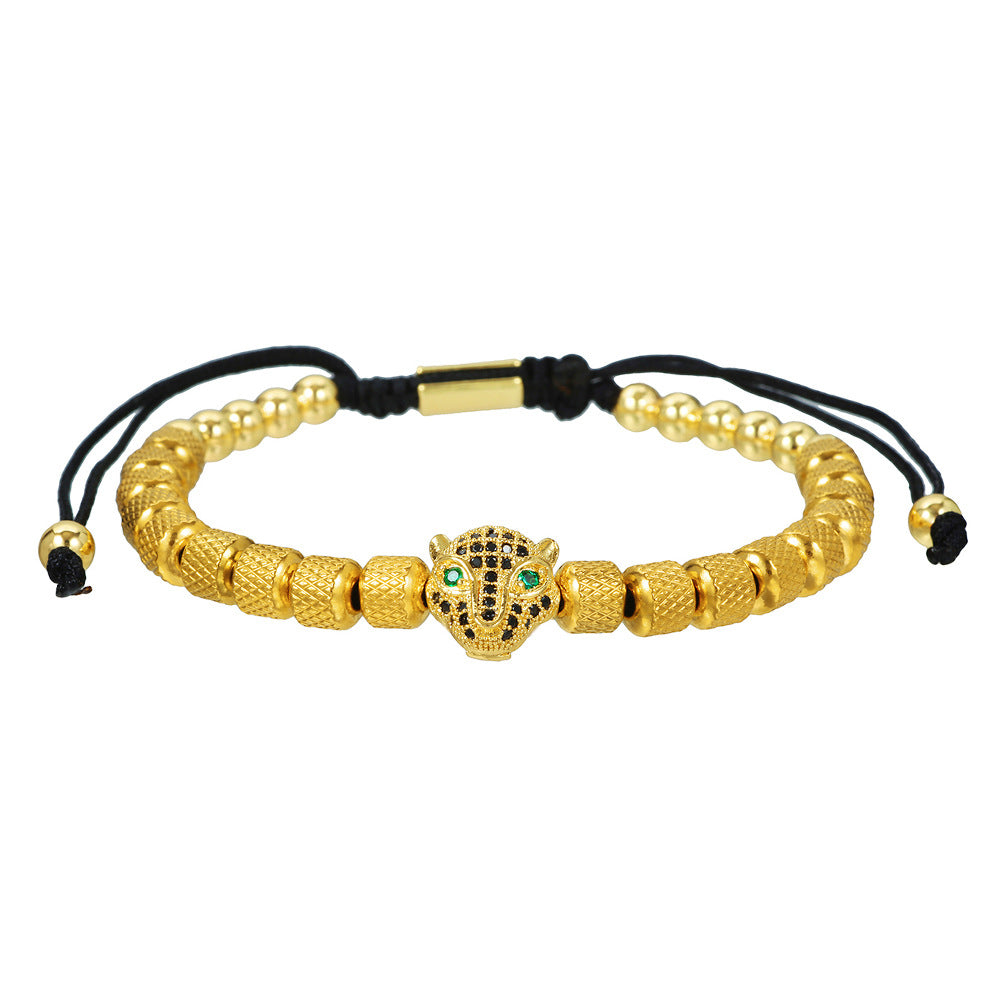 Micro-Paved Cubic Zirconia Leopard Head Stainless Steel Geometric Bracelet
