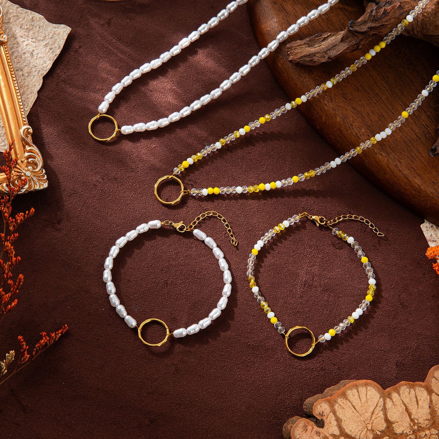 Gold Plated Brass Pearl Beaded Charm Bar