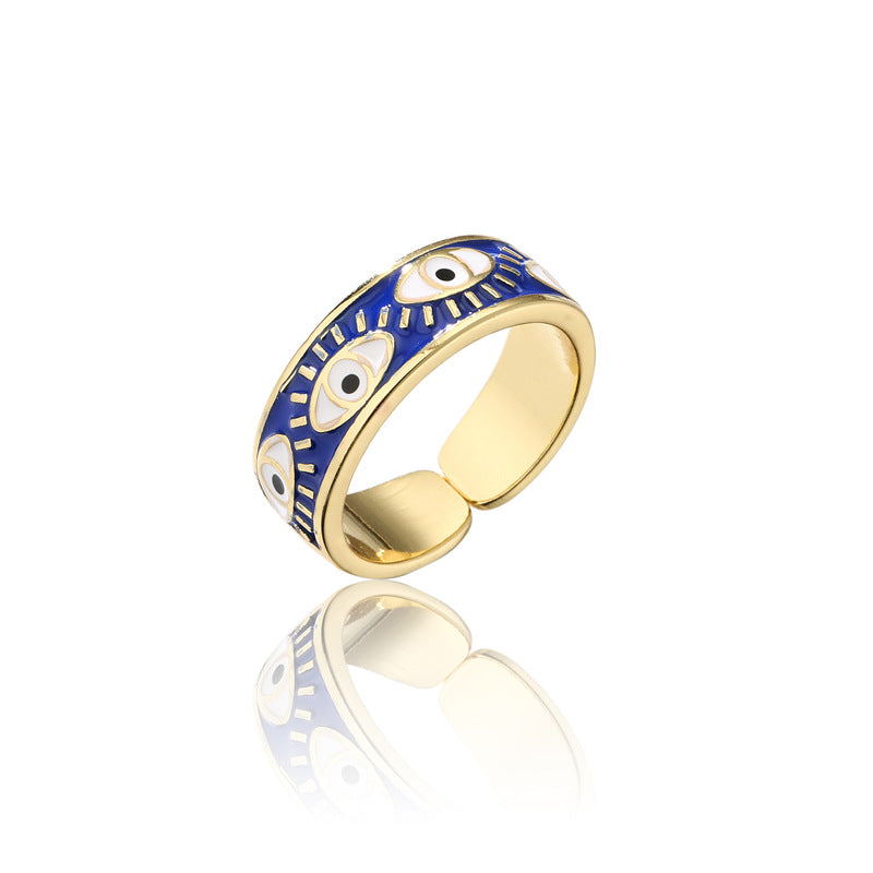 Anello aperto Occhio di Allah geometrico alla moda per donna con finitura smaltata in cinque colori e pavé di microzirconi