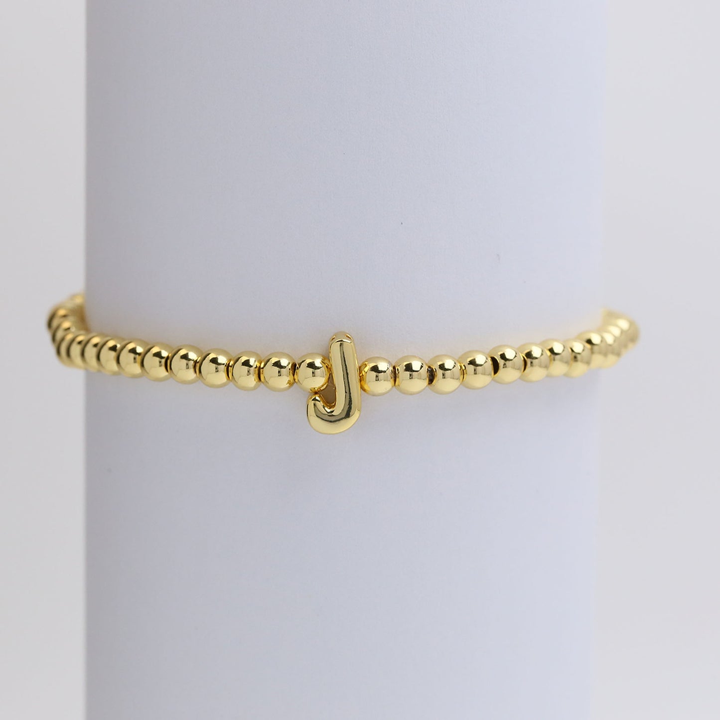 18K Gold Plated Brass Letter Hematite Bead Stretch Bracelet for Women