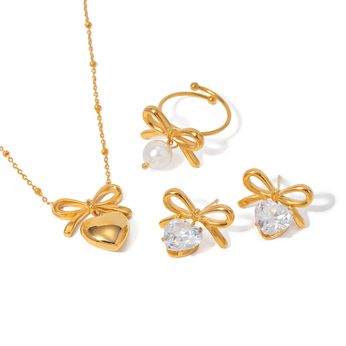 Pendientes de acero inoxidable con nudo de lazo geométrico de moda, chapados en oro de 18 quilates y circonitas