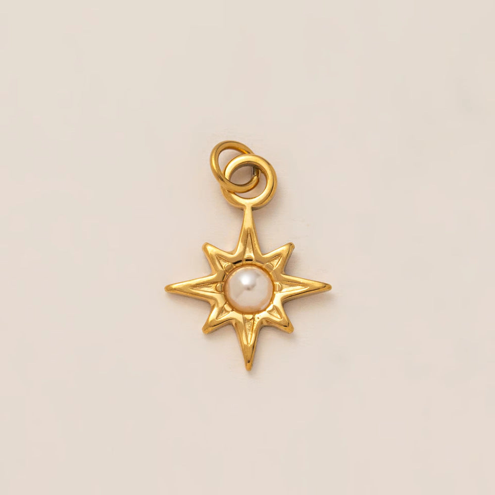 Vintage 18K Gold Plated Stainless Steel Star Cubic Zirconia Pendant Charm Bar PVD