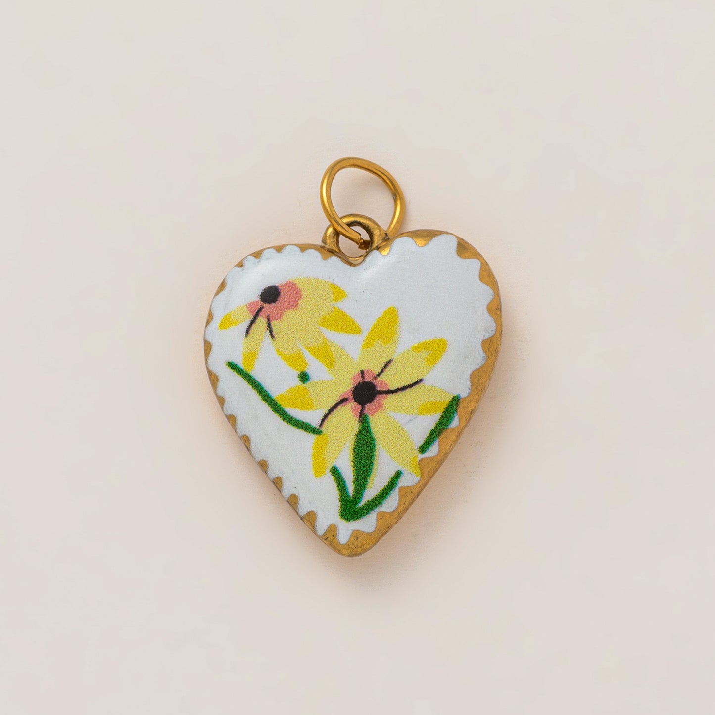 Vintage 18K Gold Plated Stainless Steel Heart Flower Charm Bar for Women