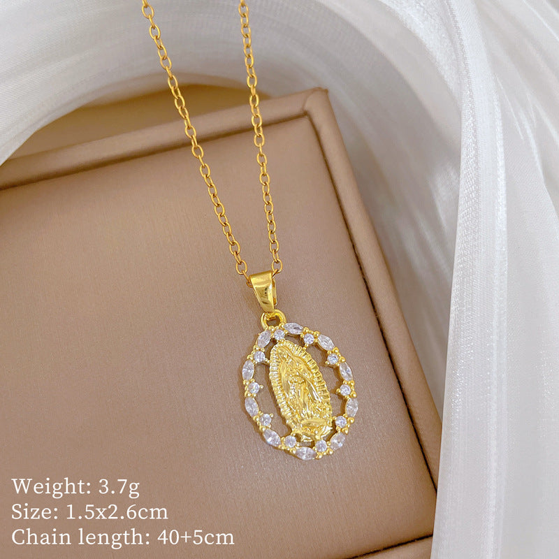 Sweet Minimalist Oval Geometric Rhinestone Pendant Titanium Steel Necklace for Unisex