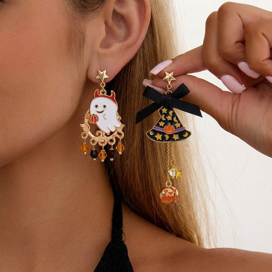 Punk Plated Alloy Cartoon Pumpkin Black Cat Smile Earrings for Women