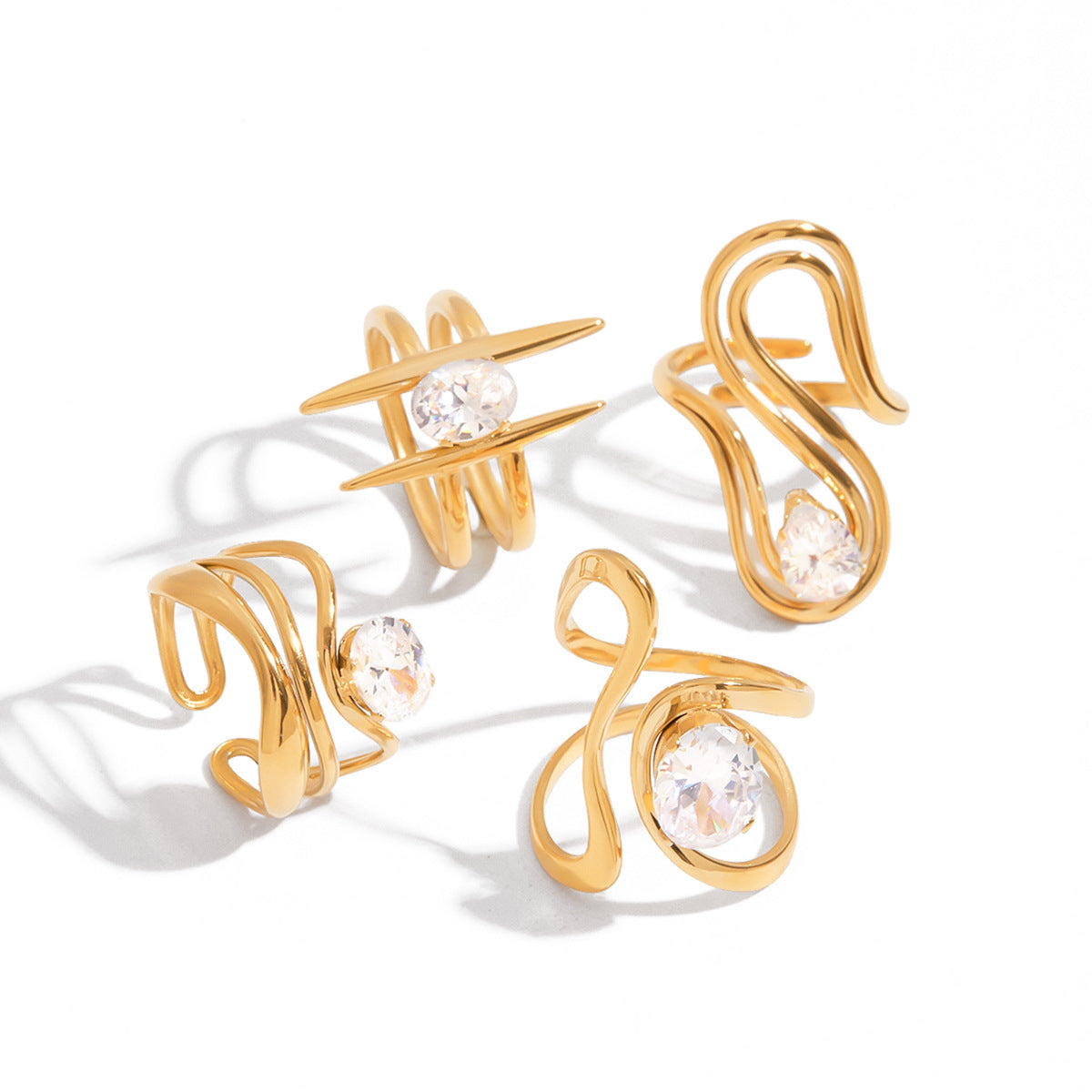 Elegant Geometric Cubic Zirconia Inlaid Plated Stainless Steel Ring for Women