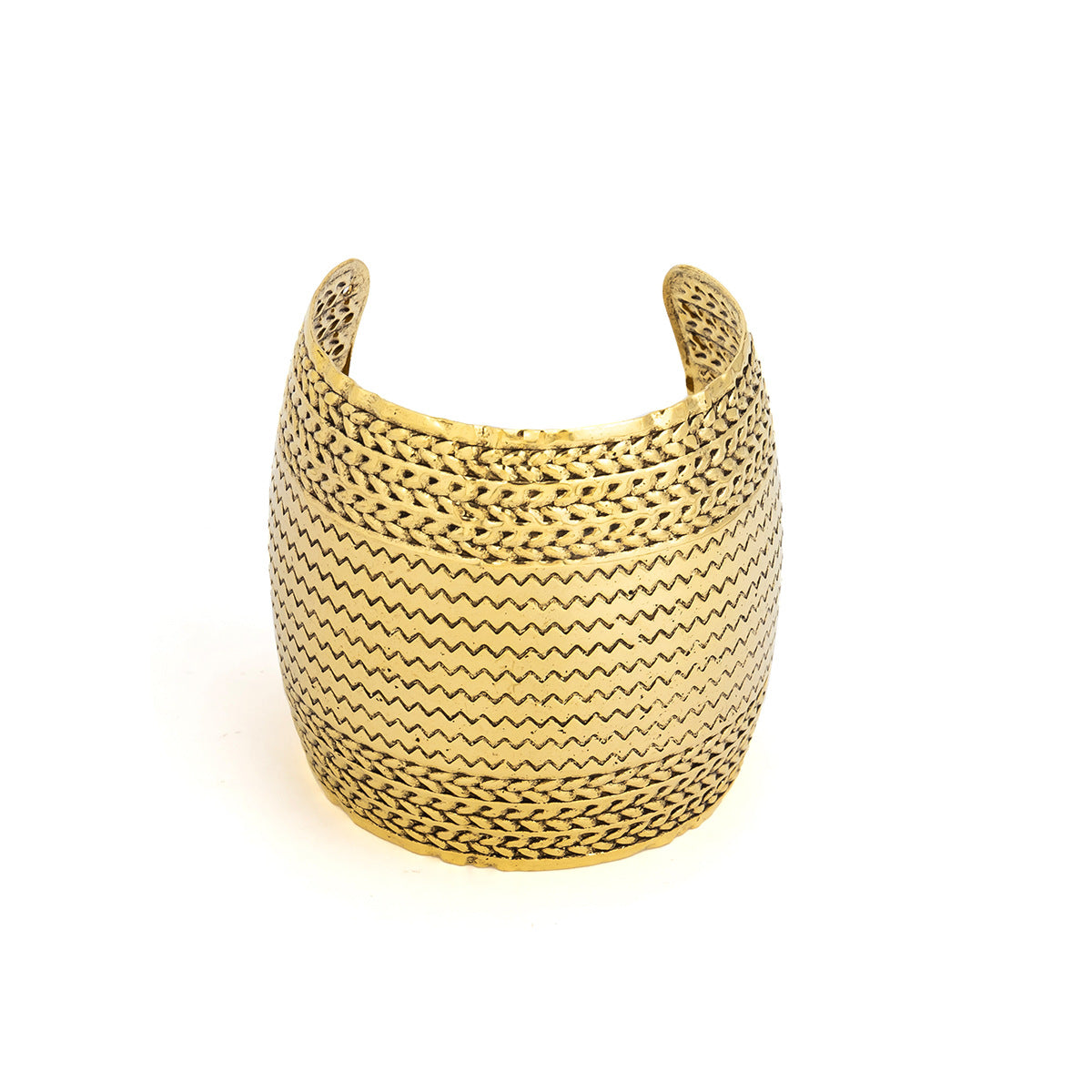 Bracciale aperto multistrato ondulato in stile Hip Hop con spiga di grano incisa, da donna, in metallo con finitura placcata