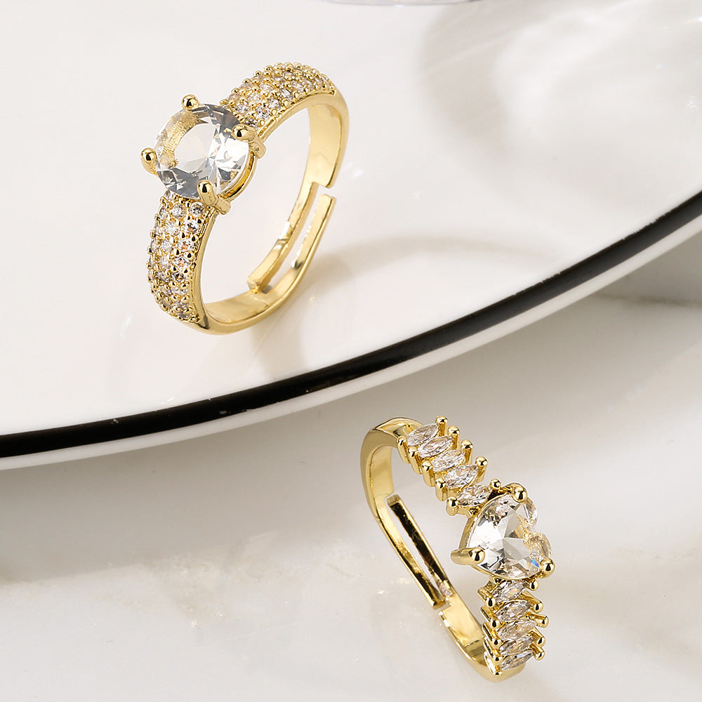 Minimalist Geometric Heart-Shaped Zirconia Ring in Copper with Micro-Pavé Setting for Women