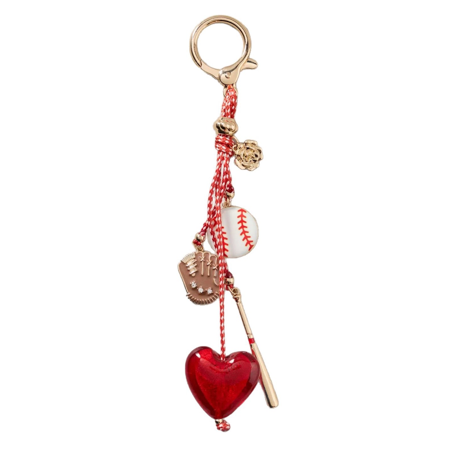 Colorful Alloy Flower Baseball Glove Bat Heart Pendant Keychain Bag Charm