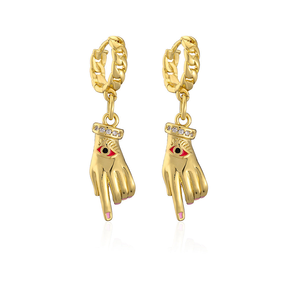 Geometric Bee-Shaped Copper Pendant Earrings with Gold Plating and Enamel Finish for Women