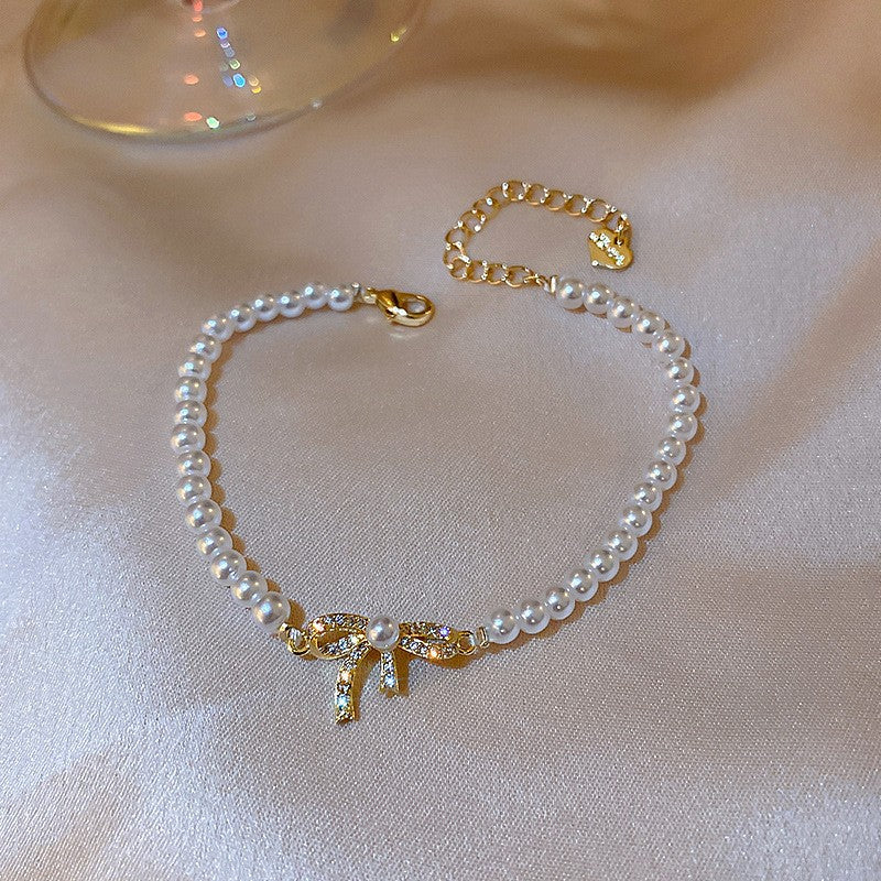 Bracciale a forma di stella, stile vintage francese elegante, con perle e zirconi, per donne, gioiello minimalista di lusso