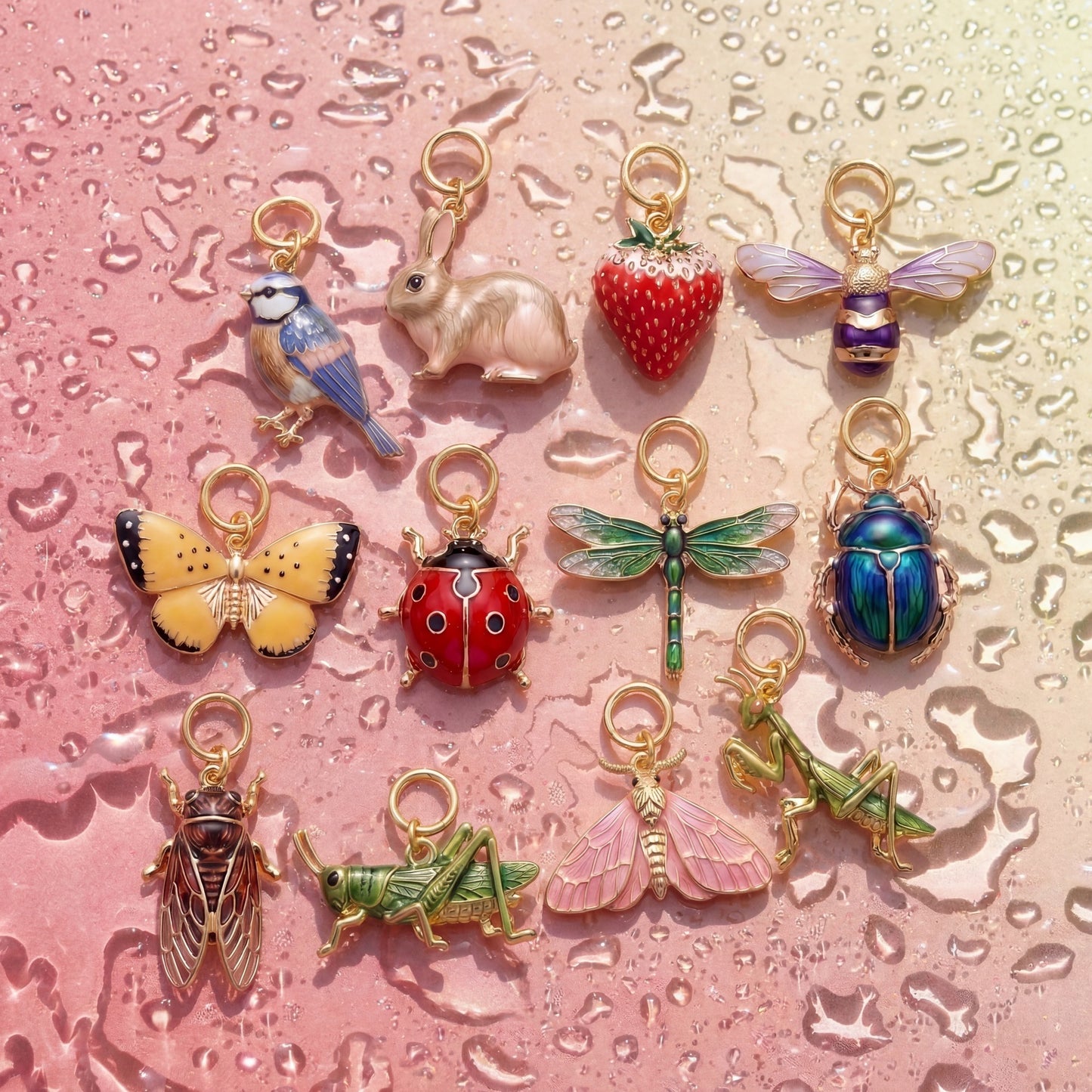 Vintage 18K Gold Plated Brass Butterfly Pendant Drip Oil Charm Bar for Women