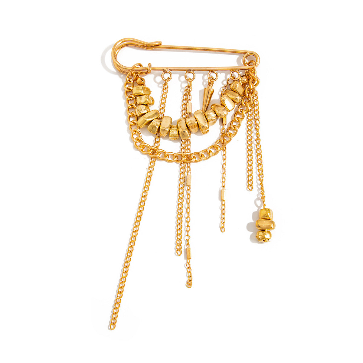 Elegant Geometric Round Plated Iron Brooch with Tassel Chain for Women