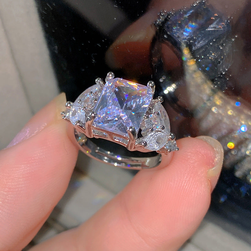 Sweet Elegant Heart Butterfly Brass Ring with Cubic Zirconia Handmade Adjustable