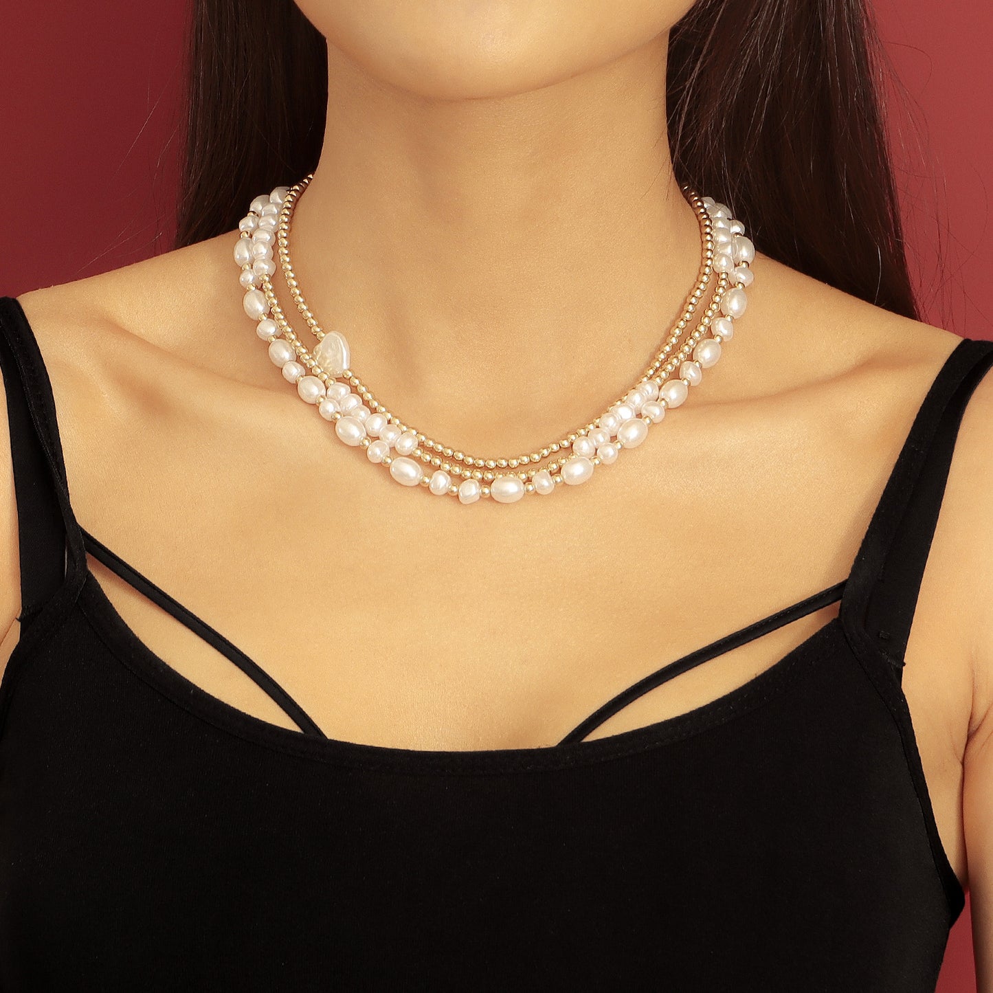 Fashionable Geometric Acrylic and Pearl Pendant Necklace for Women with Plated Alloy Chain and Heart Accent