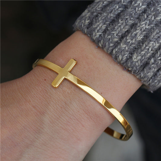 Bracciale aperto a polsino in acciaio inossidabile geometrico minimalista per uomo e donna con finitura lucida