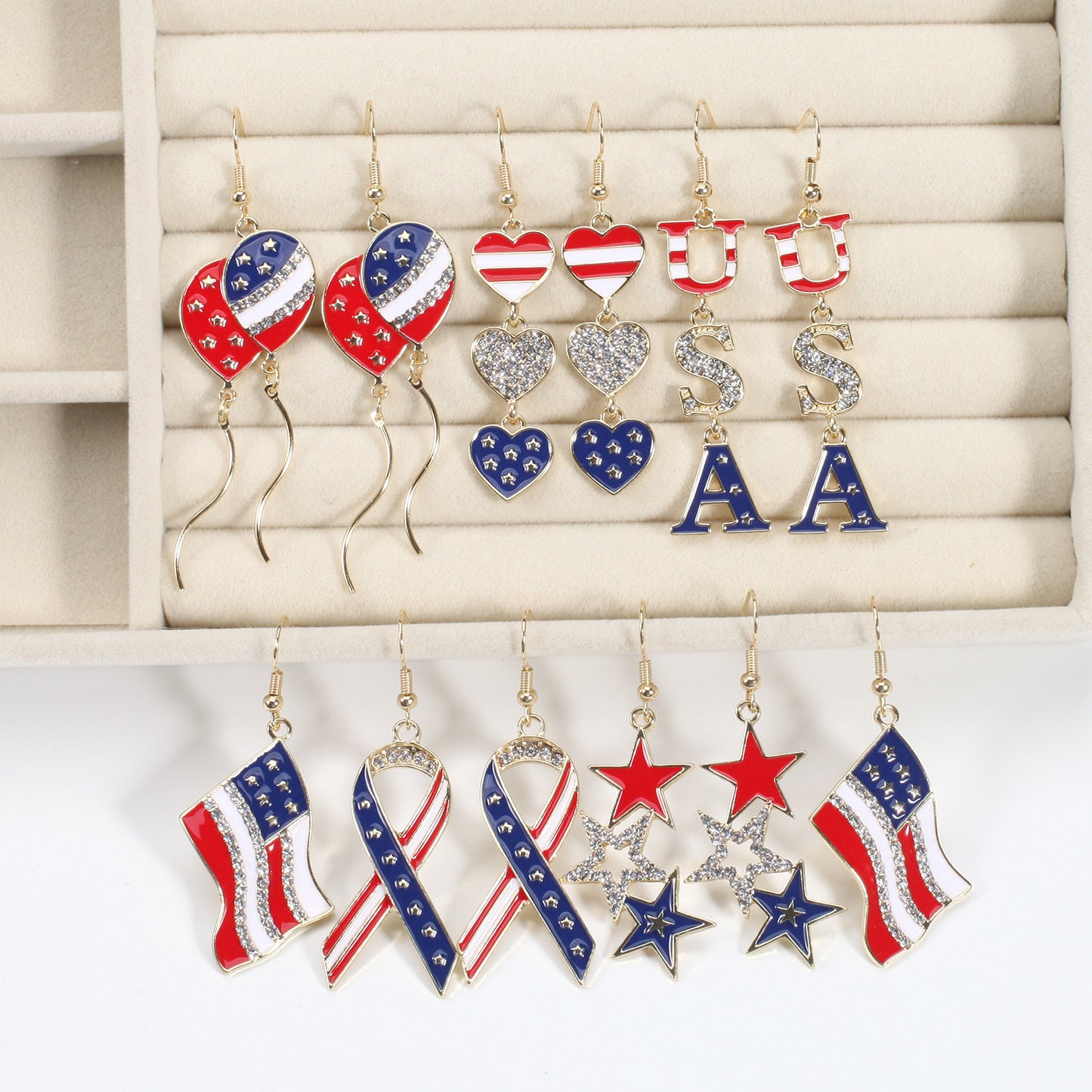 Patriotic Rhinestone Inlay Brass Earrings for Women