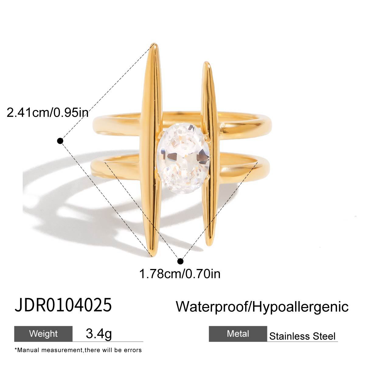 Elegant Geometric Cubic Zirconia Inlaid Plated Stainless Steel Ring for Women