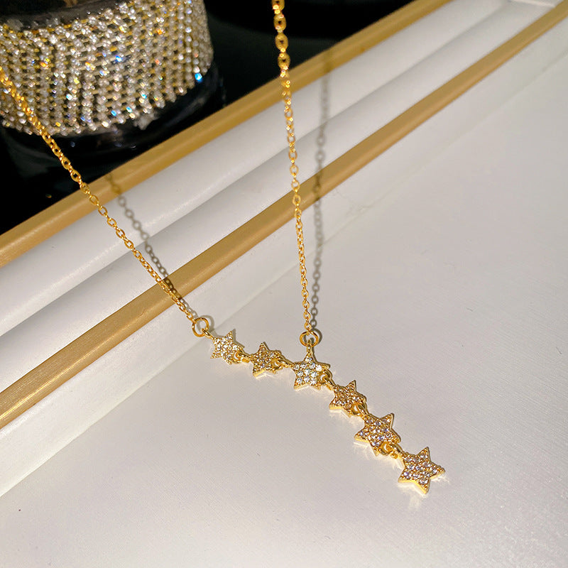 Sporty Sweet Star Titanium Steel Plated Necklace with Brass Pendant Cable Chain Unisex