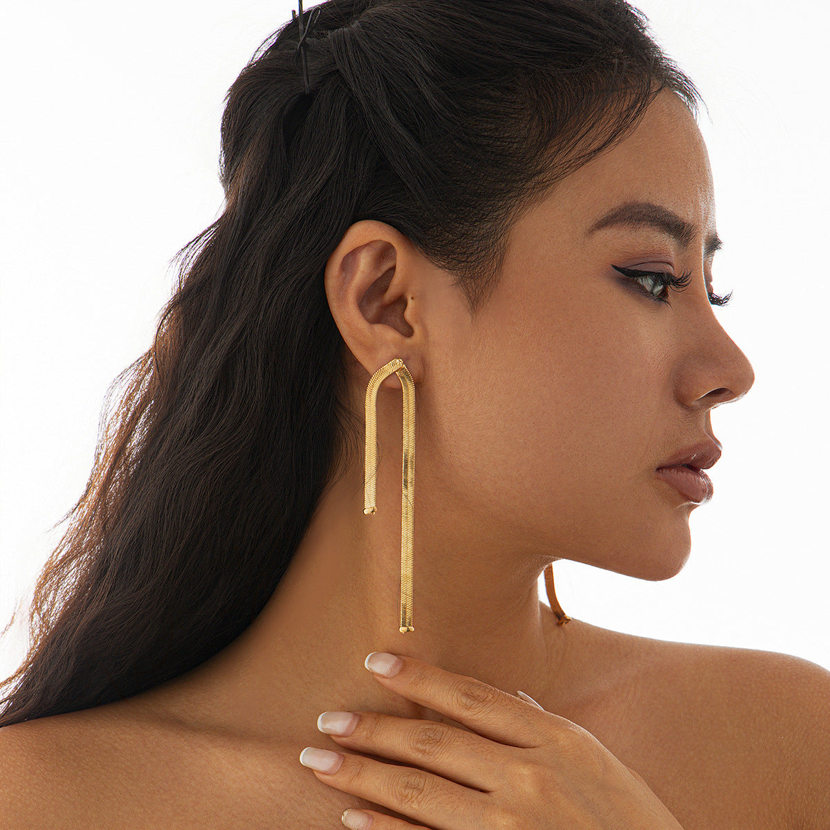 Minimalist Geometric Snake Chain Tassel Earrings Brass Plated Drop Earrings for Women