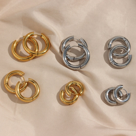 Orecchini a Cerchio Geometrici da Donna in Acciaio Inox Placcato Oro 18K Stile Minimalista