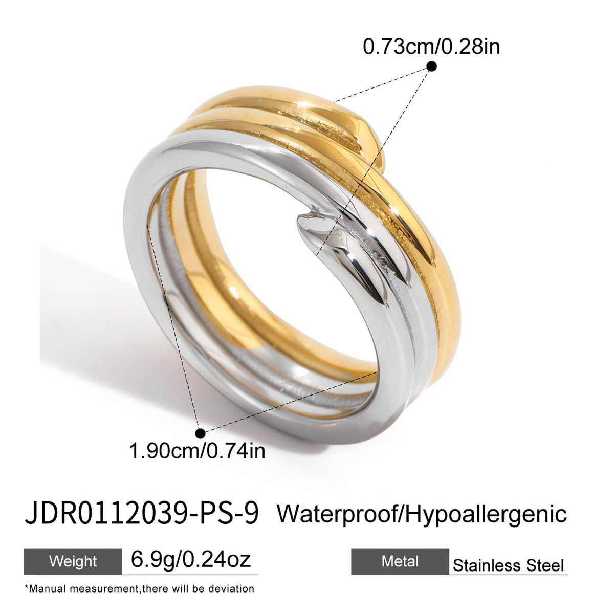 Anillo de Acero Inoxidable Geométrico Minimalista con Recubrimiento de Oro PVD al Vacío para Mujer
