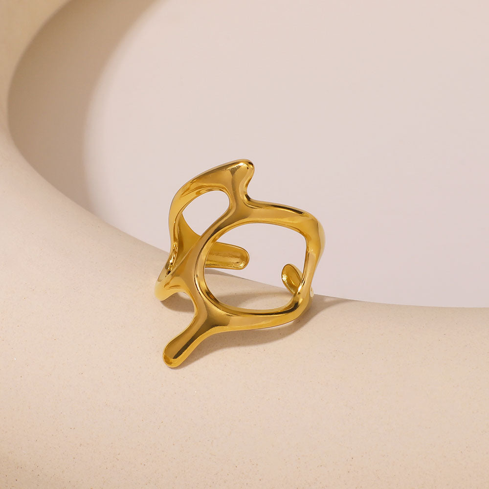 Minimalist Geometric Stainless Steel Adjustable Ring with Plated Finish for Unisex Wear