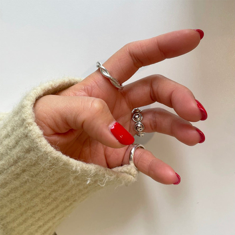 Minimalist Vintage 925 Sterling Silver Smiley Face Ring for Women