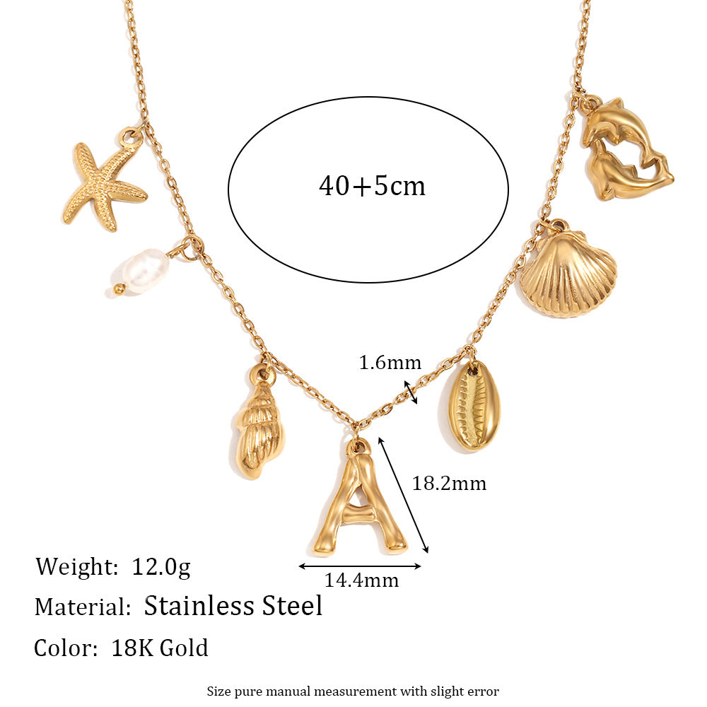 Collana con Pendente Animale e Lettera in Stile Vintage da Donna in Acciaio Inossidabile Placcato Oro 18K