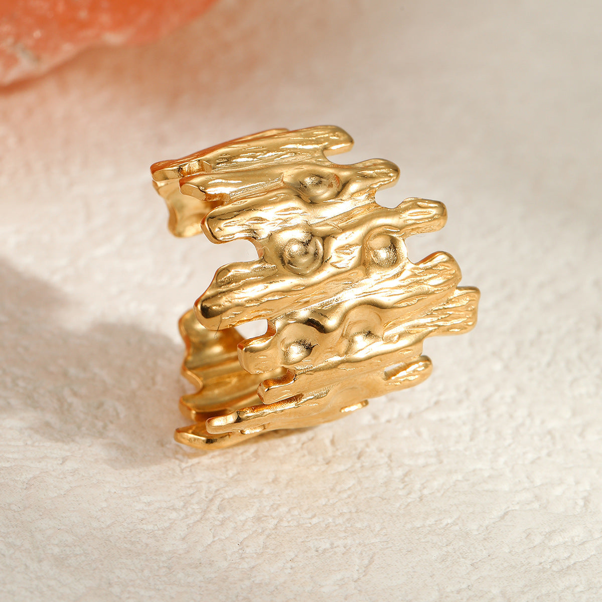Anillo Abierto Minimalista Irregular de Acero Inoxidable para Mujer con Acabado Chapado