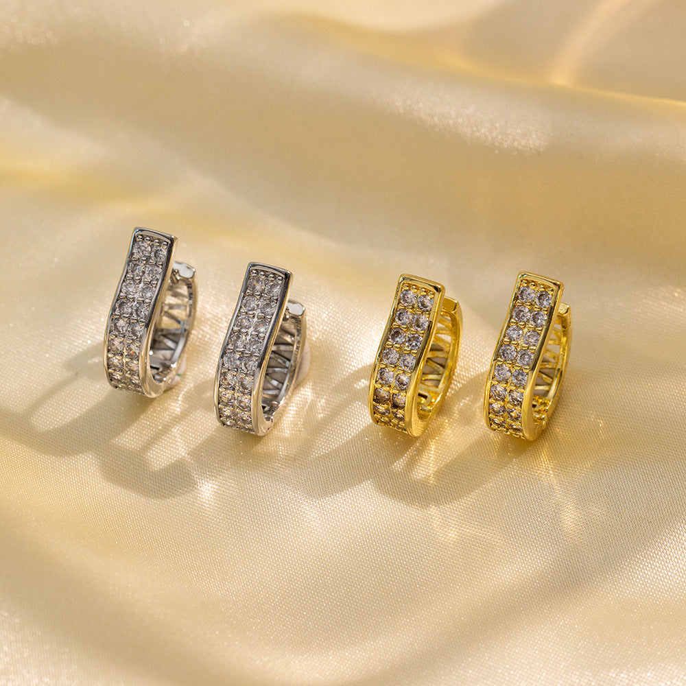 Orecchini in rame a cuore minimalisti moderni da donna con placcatura in oro vero e intarsio in zircone