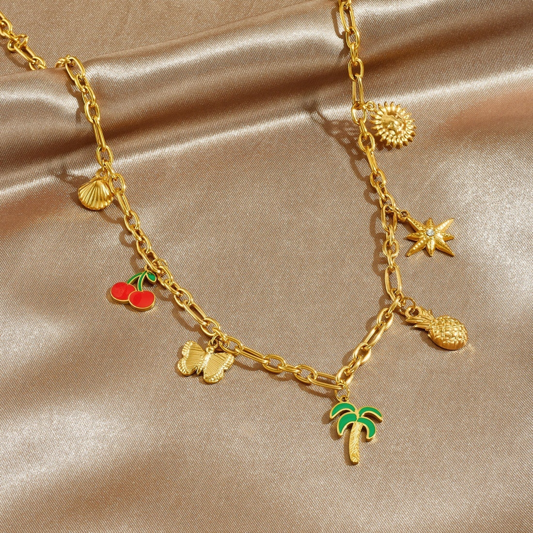 Sweet Drip Oil Stainless Steel Butterfly Plant Pendant Necklace with Cable Chain