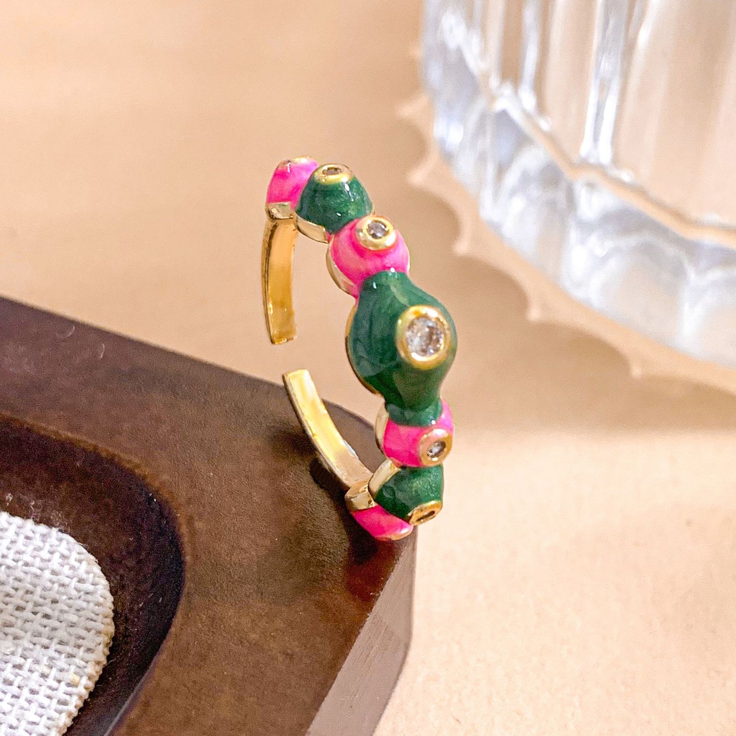 Sweet Gold Plated Brass Adjustable Ring with Bow and Bubble Elements for Women