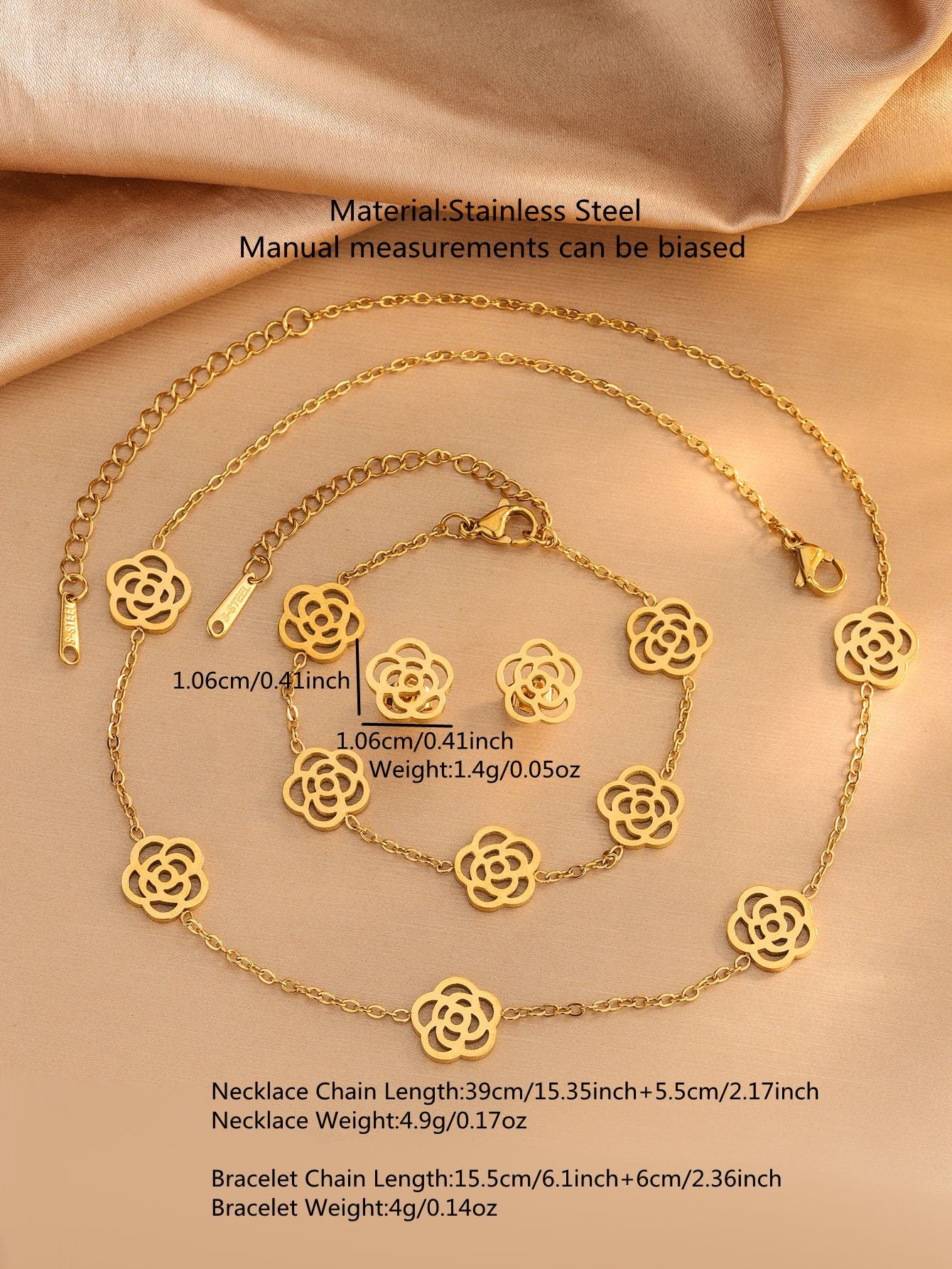 Elegant Stainless Steel Plated Camellia Flower Jewelry Set for Women
