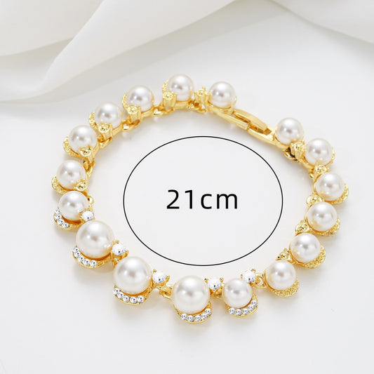 Pulsera Minimalista Geométrica de Perlas Barrocas con Incrustaciones de Circonita para Mujer Estilo Lujoso con Cadena de Aleación