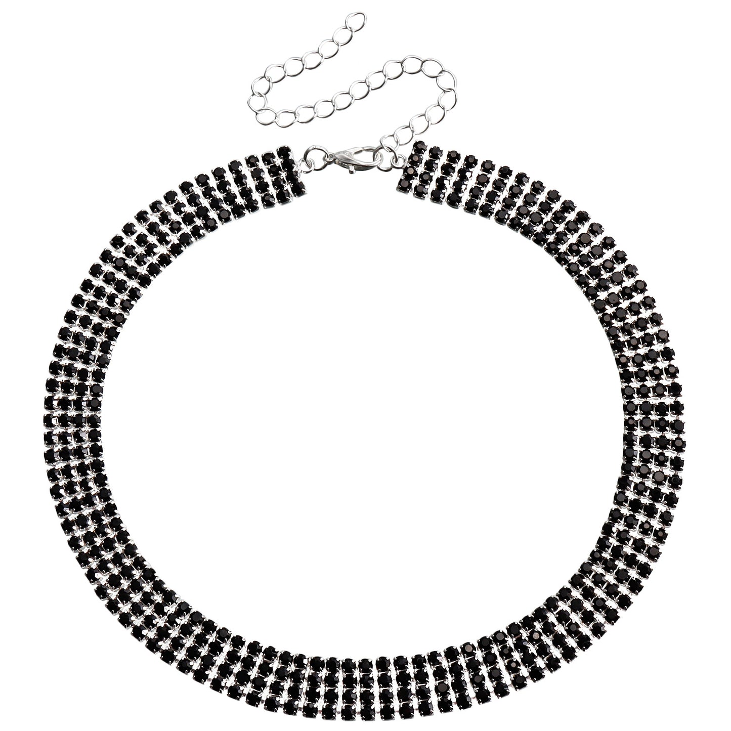 Geometric Style Black Rhinestone-Encrusted Multi-Row Claw-Set Necklace for Women Fashionable Clavicle Chain