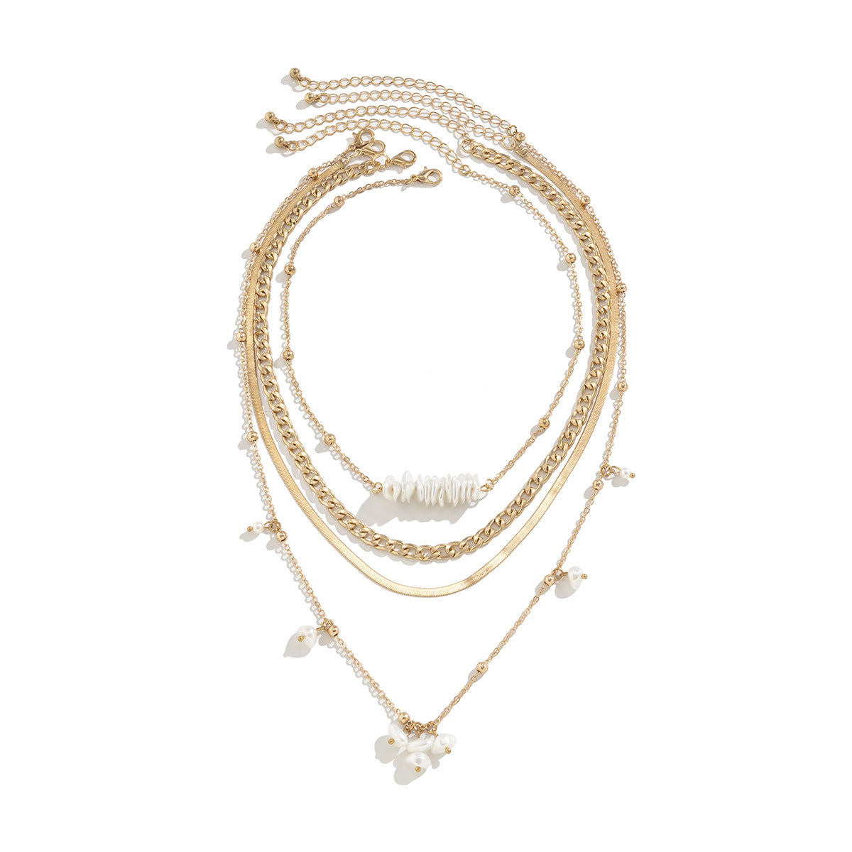 Collar con colgante geométrico asimétrico minimalista con incrustaciones de nácar en cadena de serpiente de cobre
