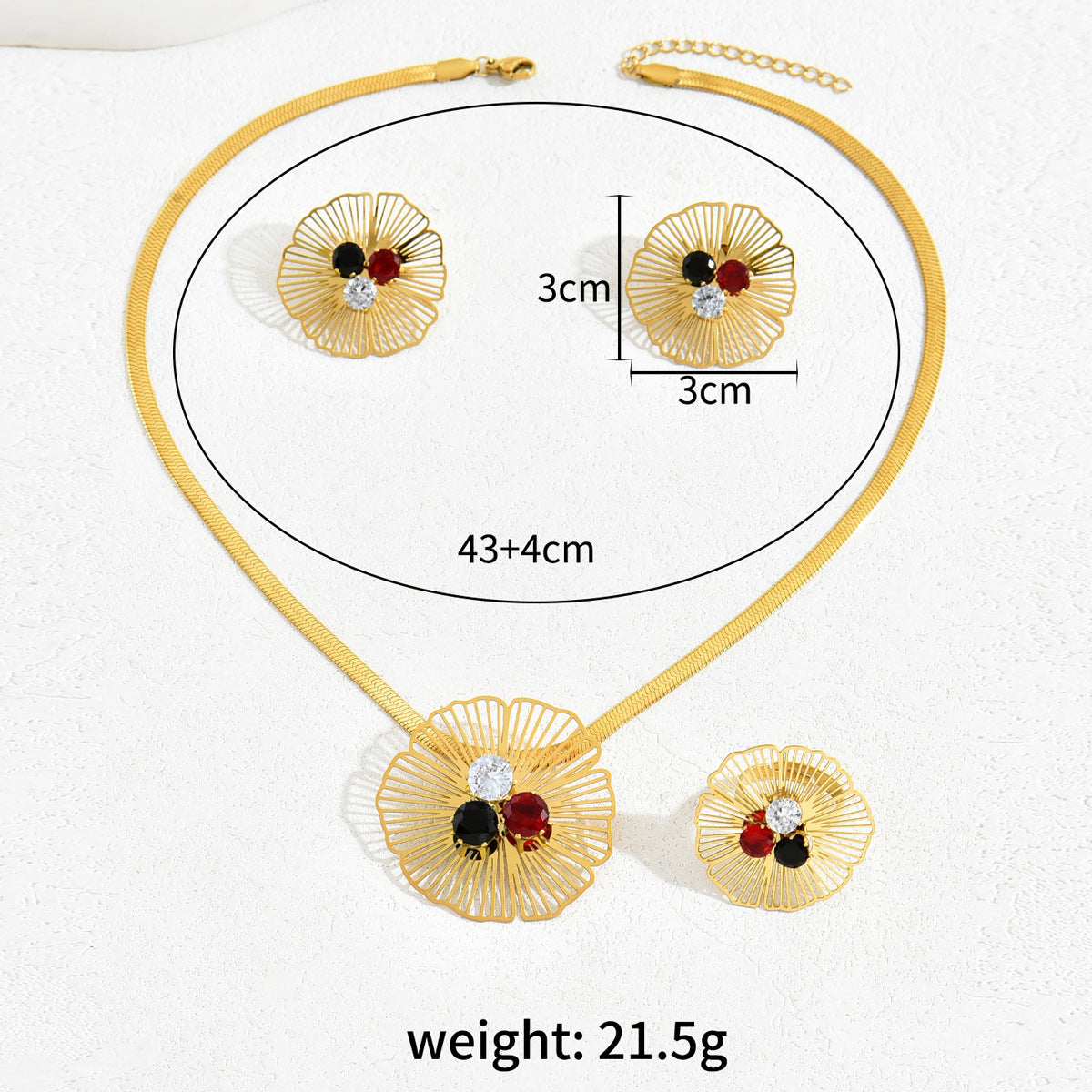 Luxury Floral Pendant Necklace Set with Zircon Inlay Copper Jewelry for Women Including Earrings Necklace and Bracelet