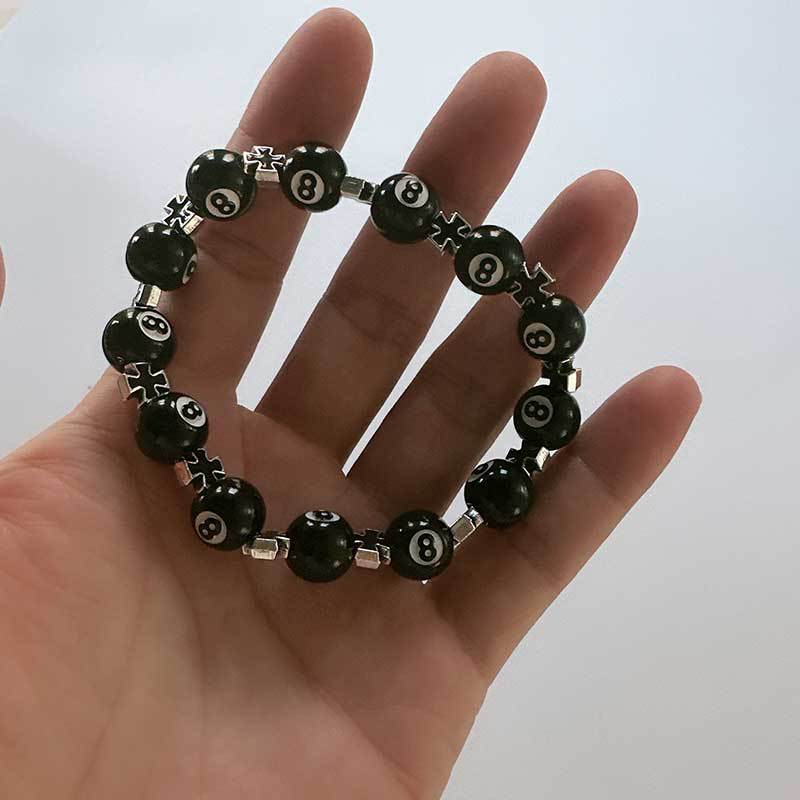 Geometric Cross Obsidian and Cat's Eye Beaded Bracelet