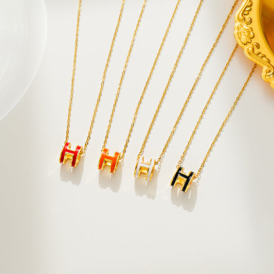 Minimalist H-Shaped Titanium Steel Pendant Necklace for Women with Plated Finish and O-Chain