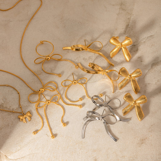 Vintage Cute Butterfly Bow Stainless Steel Plated Earrings