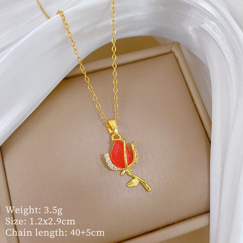 Sweet Cartoon Animal Micro-Inlaid Cubic Zirconia Brass Pendant Titanium Steel Necklace for Unisex